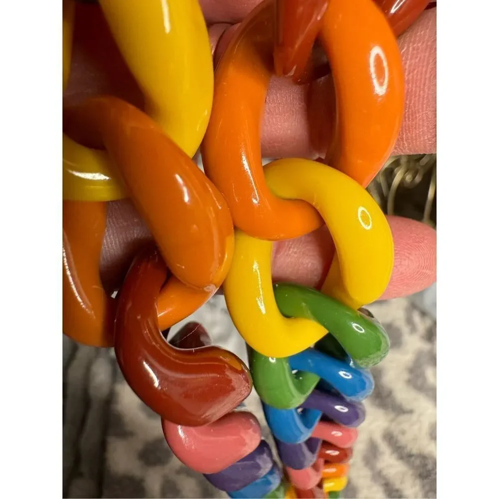 Coach resin/ acrylic rainbow chain link strap bag purse charm nwt & satin bag